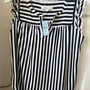 Loft White and black stripe blouse